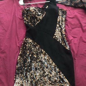Bebe party dress - black and gold sequence
